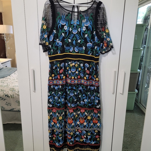 Anthropologie Esther Embroidered Floral Mesh Lace Midi Dress - Picture 9 of 16